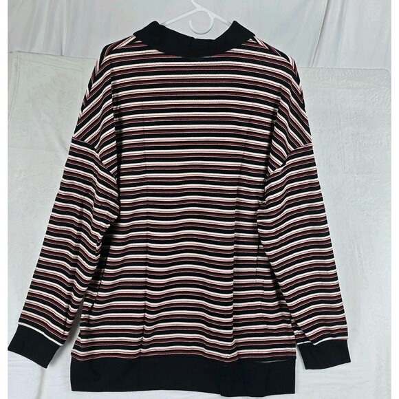 Nenoná Striped Long-Sleeve Polo Rugby Top Women’s Black Red White Rib Knit XL - Picture 3 of 9